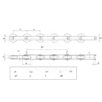 Цепь ступеней эскалатора Otis p=135.46 d1=76.2мм d2=15мм без осей